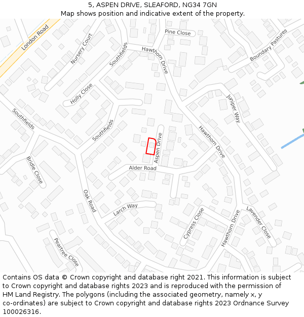 5, ASPEN DRIVE, SLEAFORD, NG34 7GN: Location map and indicative extent of plot