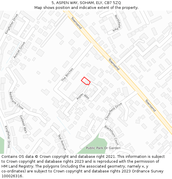 5, ASPEN WAY, SOHAM, ELY, CB7 5ZQ: Location map and indicative extent of plot