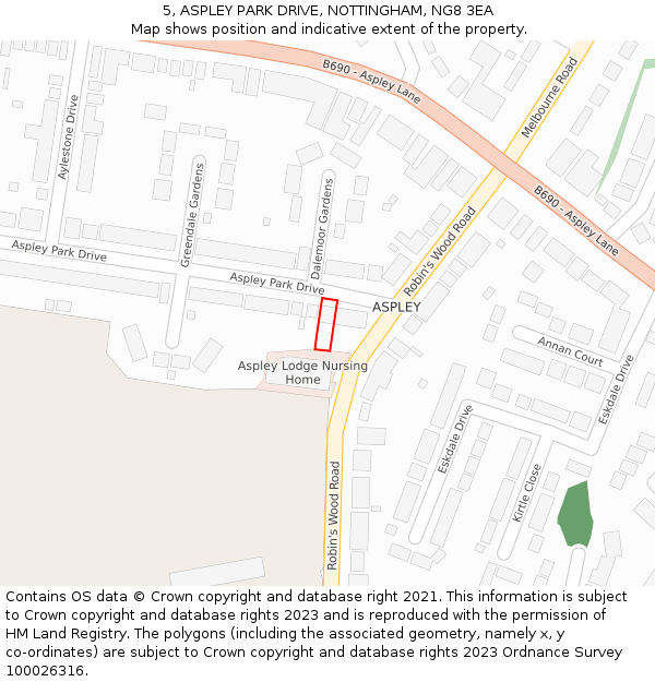 5, ASPLEY PARK DRIVE, NOTTINGHAM, NG8 3EA: Location map and indicative extent of plot
