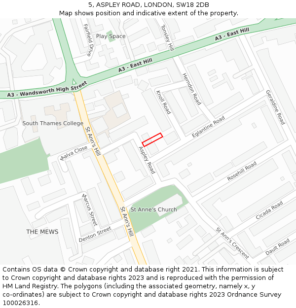 5, ASPLEY ROAD, LONDON, SW18 2DB: Location map and indicative extent of plot