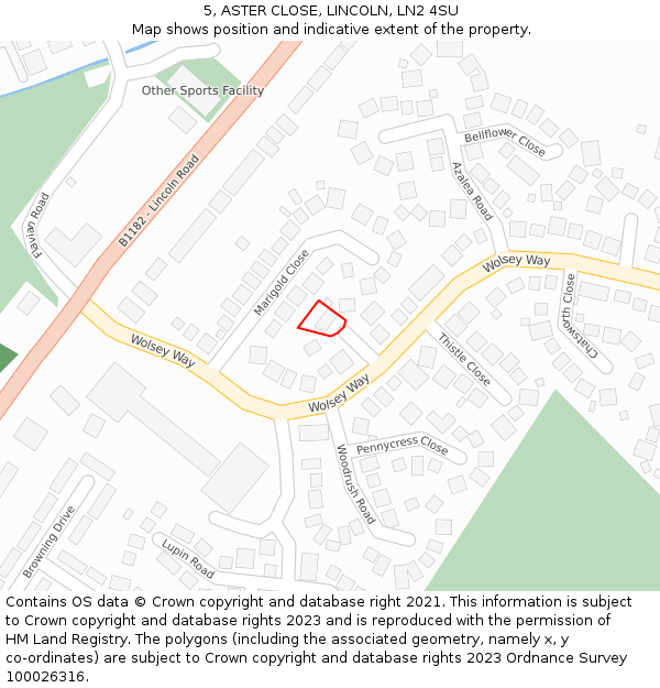 5, ASTER CLOSE, LINCOLN, LN2 4SU: Location map and indicative extent of plot