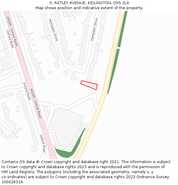 5, ASTLEY AVENUE, KIDLINGTON, OX5 2LX: Location map and indicative extent of plot