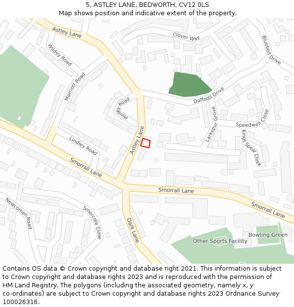 5, ASTLEY LANE, BEDWORTH, CV12 0LS: Location map and indicative extent of plot