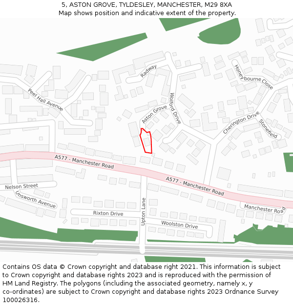 5, ASTON GROVE, TYLDESLEY, MANCHESTER, M29 8XA: Location map and indicative extent of plot