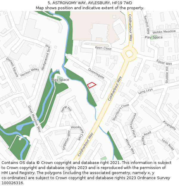 5, ASTRONOMY WAY, AYLESBURY, HP19 7WD: Location map and indicative extent of plot