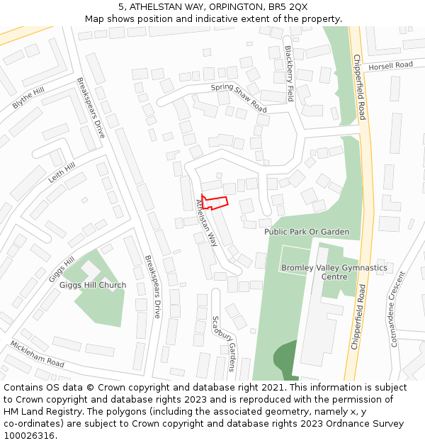 5, ATHELSTAN WAY, ORPINGTON, BR5 2QX: Location map and indicative extent of plot