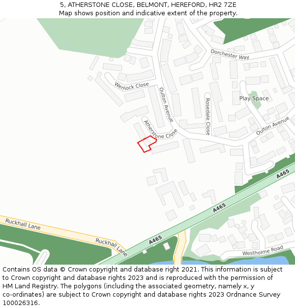 5, ATHERSTONE CLOSE, BELMONT, HEREFORD, HR2 7ZE: Location map and indicative extent of plot