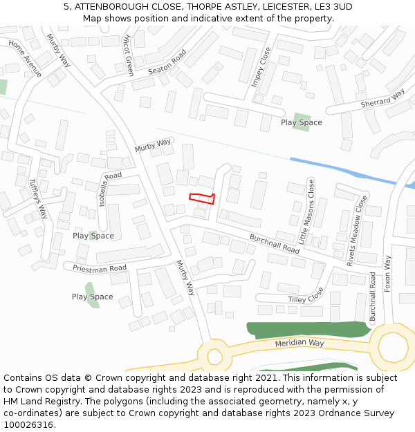 5, ATTENBOROUGH CLOSE, THORPE ASTLEY, LEICESTER, LE3 3UD: Location map and indicative extent of plot