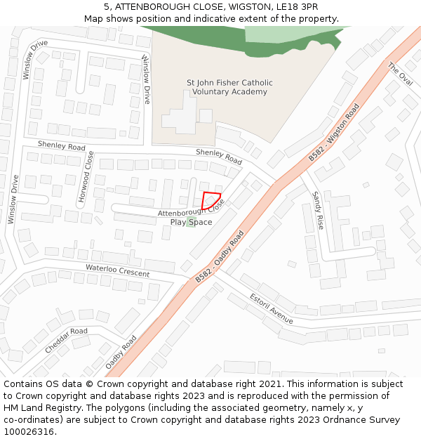 5, ATTENBOROUGH CLOSE, WIGSTON, LE18 3PR: Location map and indicative extent of plot