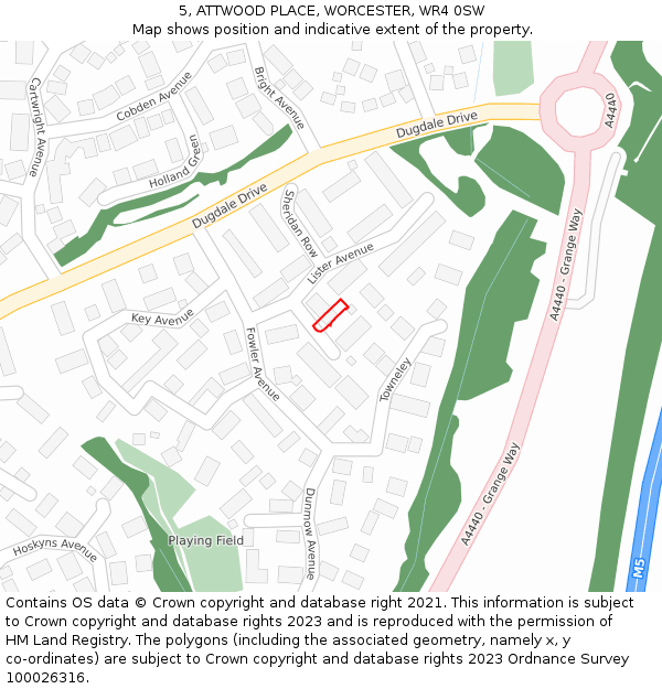 5, ATTWOOD PLACE, WORCESTER, WR4 0SW: Location map and indicative extent of plot