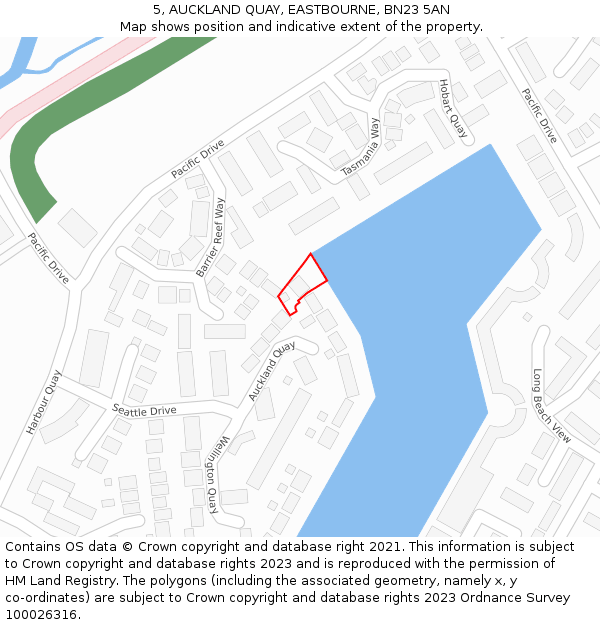5, AUCKLAND QUAY, EASTBOURNE, BN23 5AN: Location map and indicative extent of plot