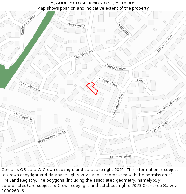 5, AUDLEY CLOSE, MAIDSTONE, ME16 0DS: Location map and indicative extent of plot