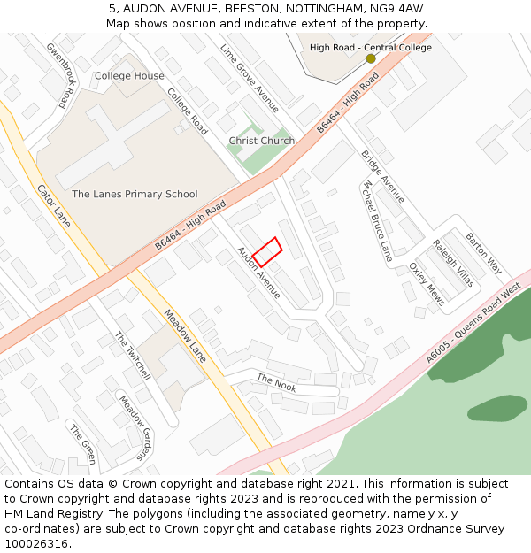 5, AUDON AVENUE, BEESTON, NOTTINGHAM, NG9 4AW: Location map and indicative extent of plot