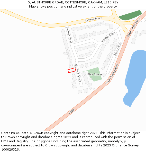 5, AUSTHORPE GROVE, COTTESMORE, OAKHAM, LE15 7BY: Location map and indicative extent of plot