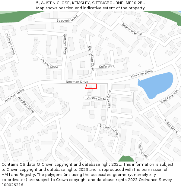 5, AUSTIN CLOSE, KEMSLEY, SITTINGBOURNE, ME10 2RU: Location map and indicative extent of plot