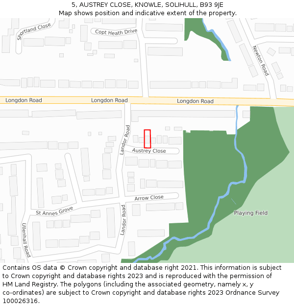 5, AUSTREY CLOSE, KNOWLE, SOLIHULL, B93 9JE: Location map and indicative extent of plot