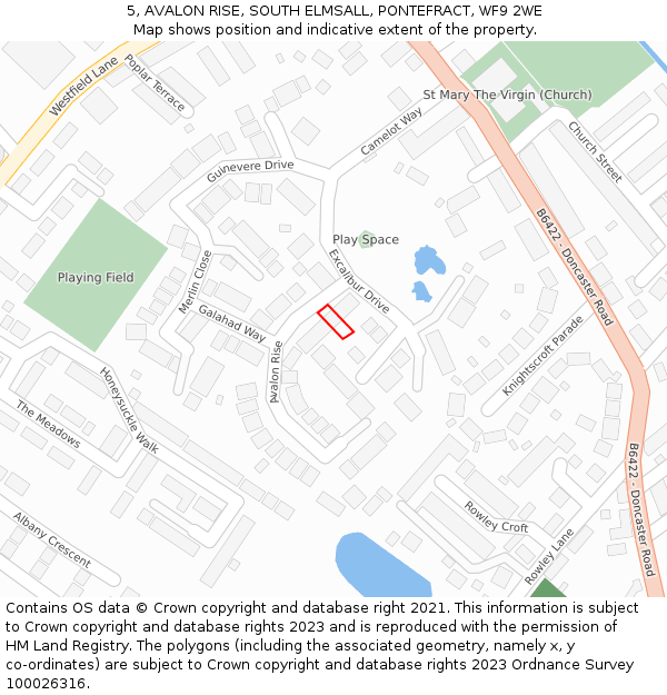 5, AVALON RISE, SOUTH ELMSALL, PONTEFRACT, WF9 2WE: Location map and indicative extent of plot