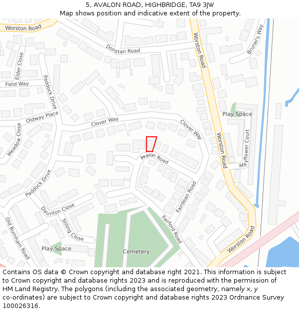 5, AVALON ROAD, HIGHBRIDGE, TA9 3JW: Location map and indicative extent of plot