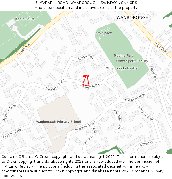 5, AVENELL ROAD, WANBOROUGH, SWINDON, SN4 0BS: Location map and indicative extent of plot