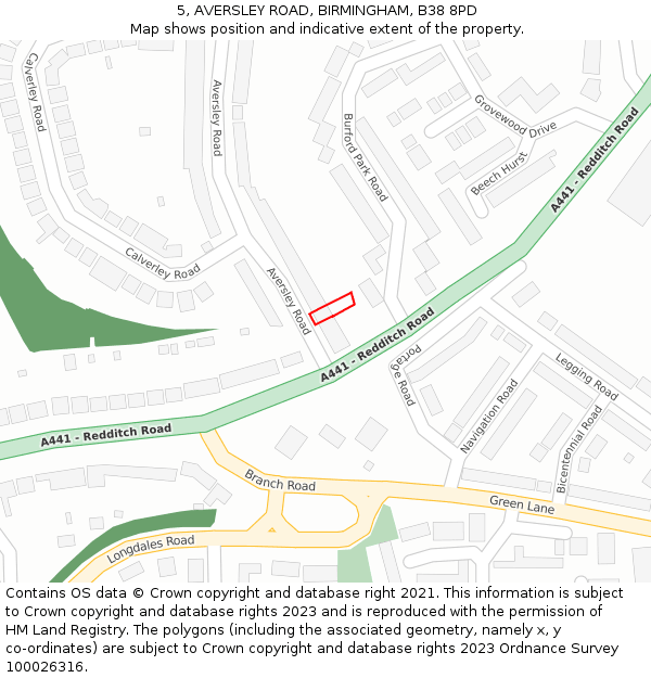 5, AVERSLEY ROAD, BIRMINGHAM, B38 8PD: Location map and indicative extent of plot