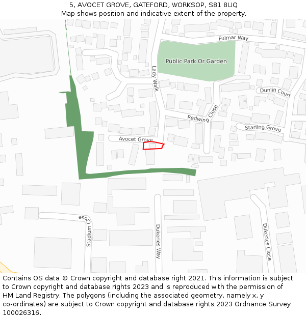 5, AVOCET GROVE, GATEFORD, WORKSOP, S81 8UQ: Location map and indicative extent of plot
