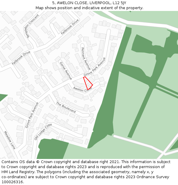 5, AWELON CLOSE, LIVERPOOL, L12 5JY: Location map and indicative extent of plot