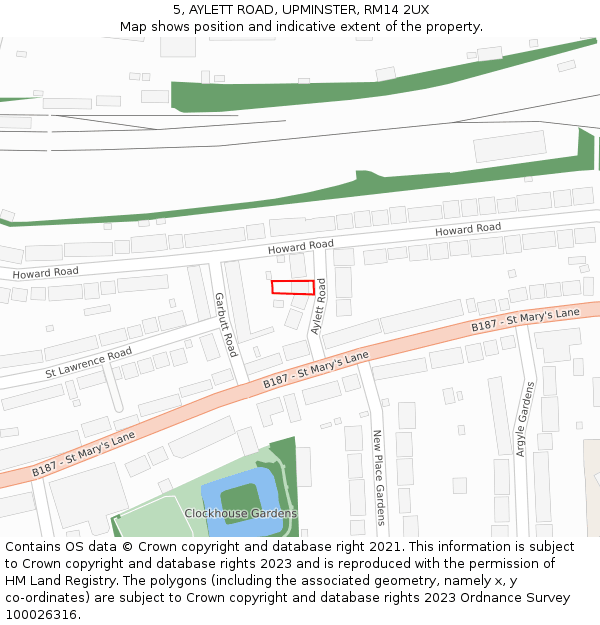 5, AYLETT ROAD, UPMINSTER, RM14 2UX: Location map and indicative extent of plot