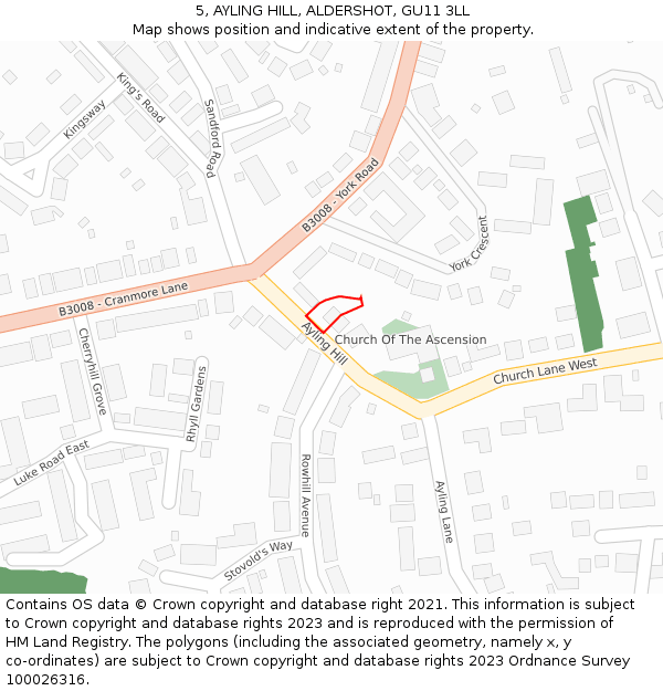 5, AYLING HILL, ALDERSHOT, GU11 3LL: Location map and indicative extent of plot