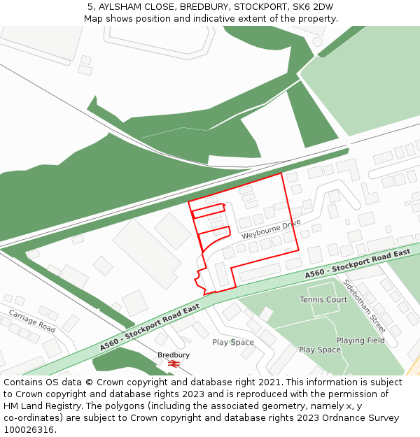 5, AYLSHAM CLOSE, BREDBURY, STOCKPORT, SK6 2DW: Location map and indicative extent of plot