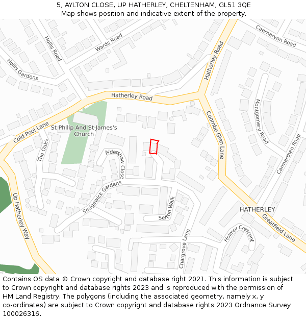 5, AYLTON CLOSE, UP HATHERLEY, CHELTENHAM, GL51 3QE: Location map and indicative extent of plot