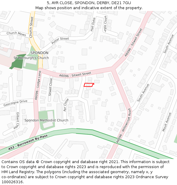 5, AYR CLOSE, SPONDON, DERBY, DE21 7GU: Location map and indicative extent of plot