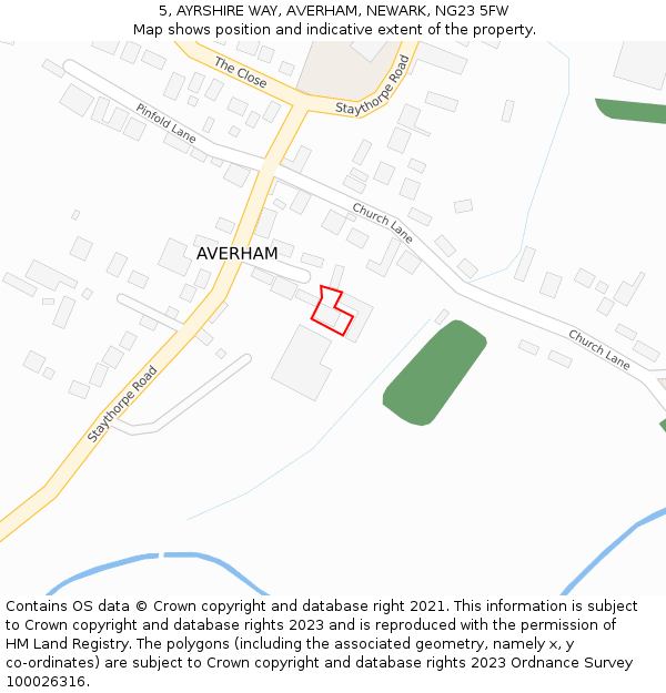 5, AYRSHIRE WAY, AVERHAM, NEWARK, NG23 5FW: Location map and indicative extent of plot