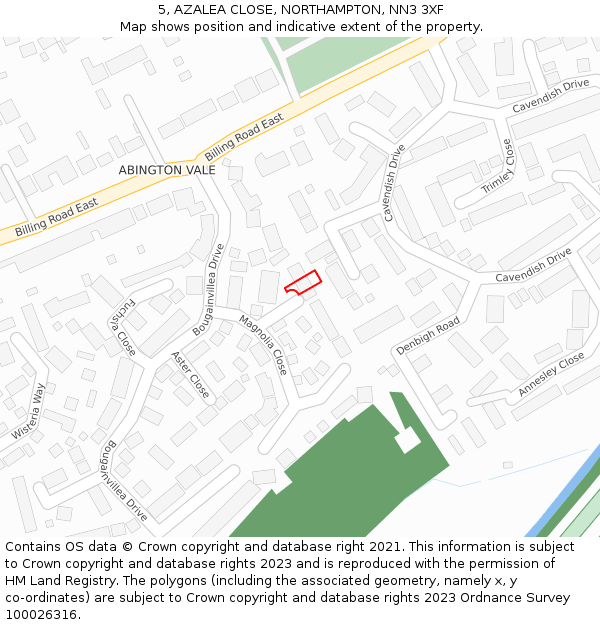 5, AZALEA CLOSE, NORTHAMPTON, NN3 3XF: Location map and indicative extent of plot