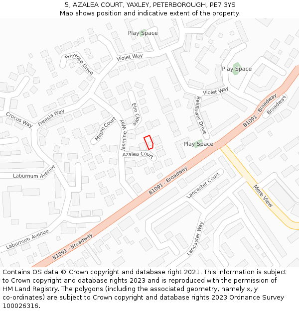 5, AZALEA COURT, YAXLEY, PETERBOROUGH, PE7 3YS: Location map and indicative extent of plot