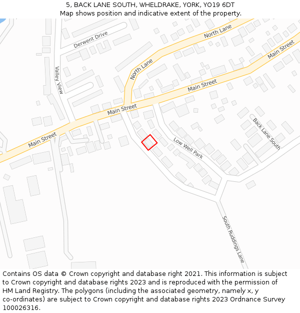 5, BACK LANE SOUTH, WHELDRAKE, YORK, YO19 6DT: Location map and indicative extent of plot
