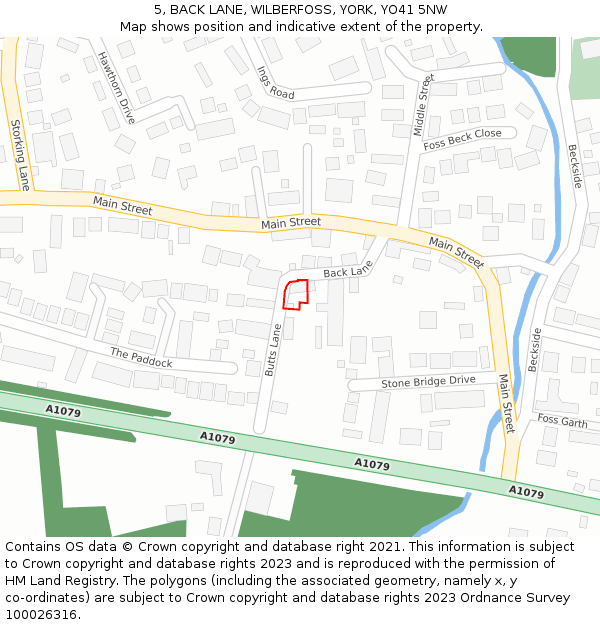 5, BACK LANE, WILBERFOSS, YORK, YO41 5NW: Location map and indicative extent of plot