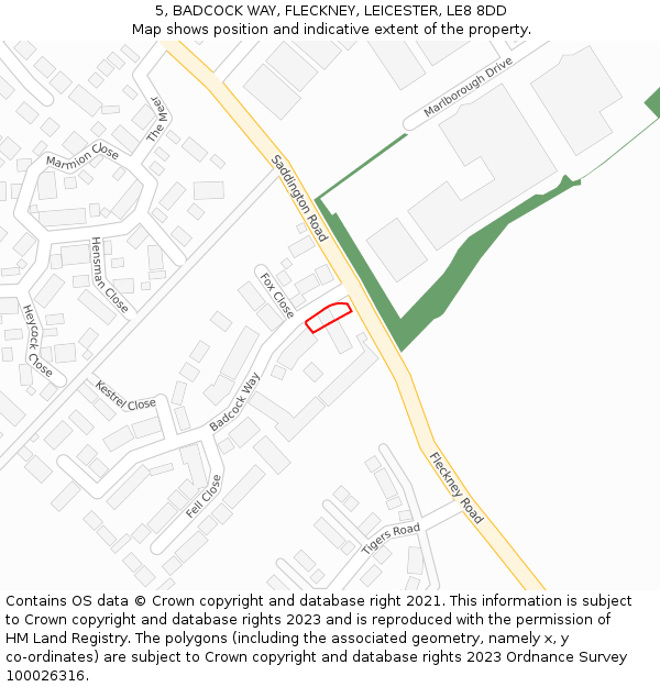 5, BADCOCK WAY, FLECKNEY, LEICESTER, LE8 8DD: Location map and indicative extent of plot