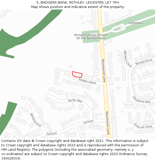 5, BADGERS BANK, ROTHLEY, LEICESTER, LE7 7PH: Location map and indicative extent of plot