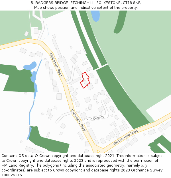 5, BADGERS BRIDGE, ETCHINGHILL, FOLKESTONE, CT18 8NR: Location map and indicative extent of plot