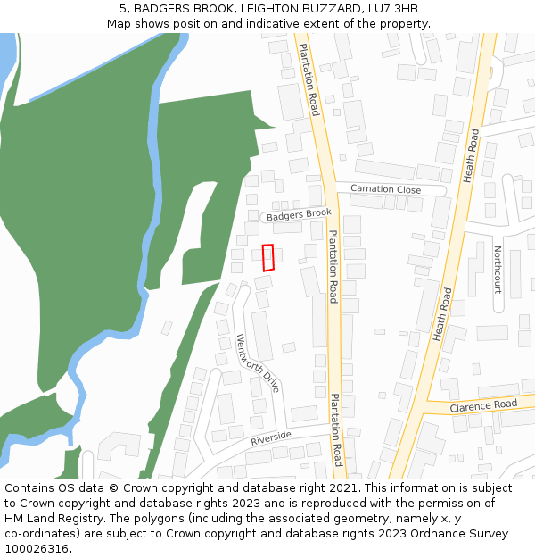 5, BADGERS BROOK, LEIGHTON BUZZARD, LU7 3HB: Location map and indicative extent of plot