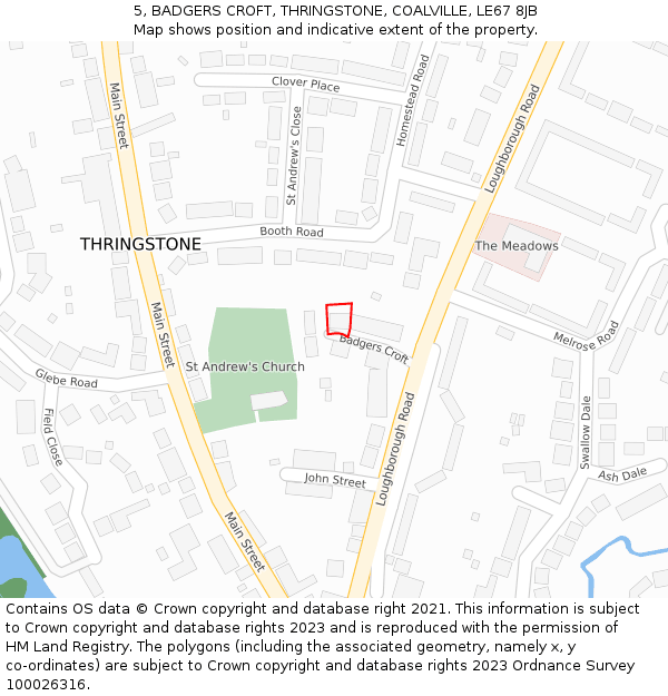 5, BADGERS CROFT, THRINGSTONE, COALVILLE, LE67 8JB: Location map and indicative extent of plot