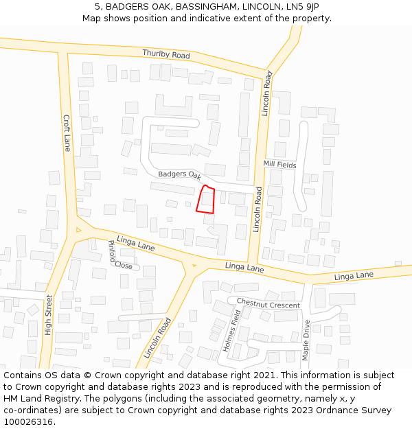 5, BADGERS OAK, BASSINGHAM, LINCOLN, LN5 9JP: Location map and indicative extent of plot