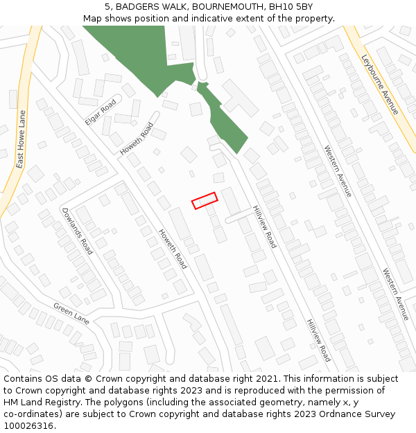 5, BADGERS WALK, BOURNEMOUTH, BH10 5BY: Location map and indicative extent of plot