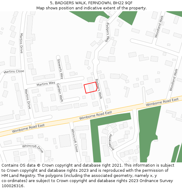 5, BADGERS WALK, FERNDOWN, BH22 9QF: Location map and indicative extent of plot