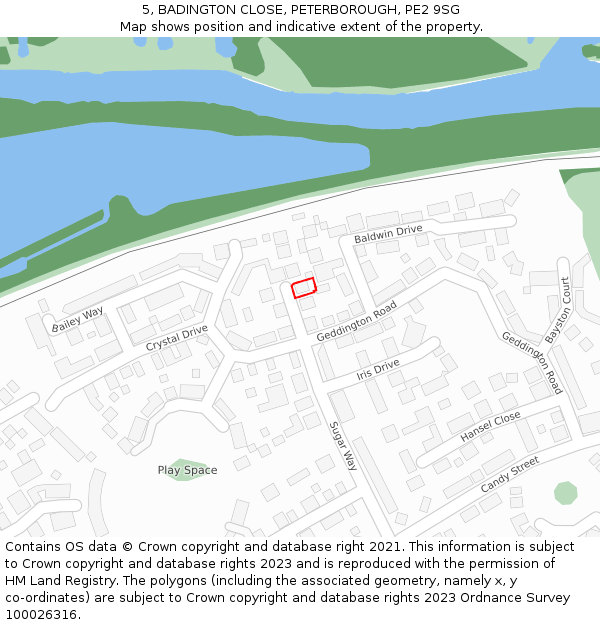 5, BADINGTON CLOSE, PETERBOROUGH, PE2 9SG: Location map and indicative extent of plot