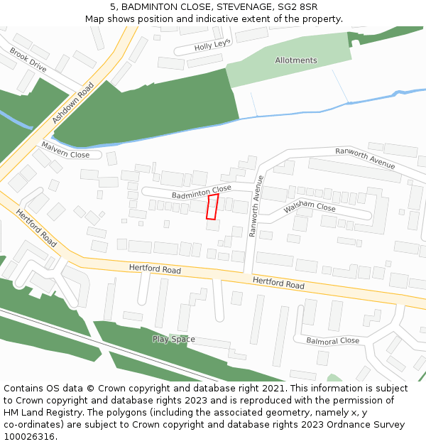 5, BADMINTON CLOSE, STEVENAGE, SG2 8SR: Location map and indicative extent of plot