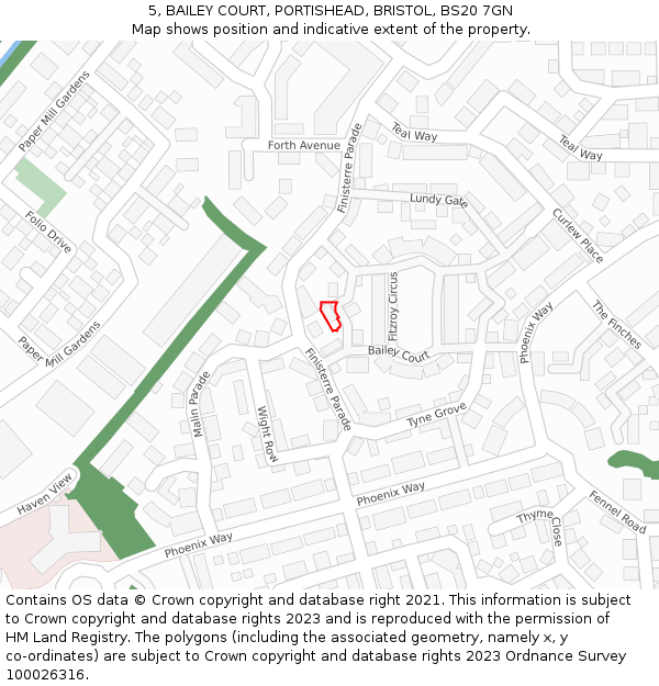 5, BAILEY COURT, PORTISHEAD, BRISTOL, BS20 7GN: Location map and indicative extent of plot