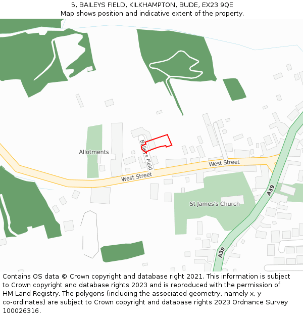 5, BAILEYS FIELD, KILKHAMPTON, BUDE, EX23 9QE: Location map and indicative extent of plot