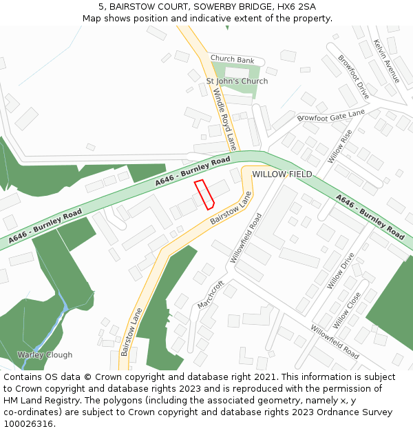 5, BAIRSTOW COURT, SOWERBY BRIDGE, HX6 2SA: Location map and indicative extent of plot