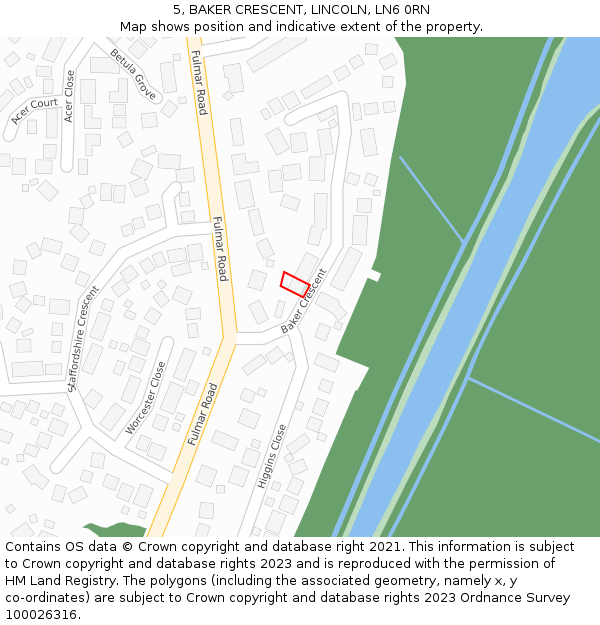 5, BAKER CRESCENT, LINCOLN, LN6 0RN: Location map and indicative extent of plot